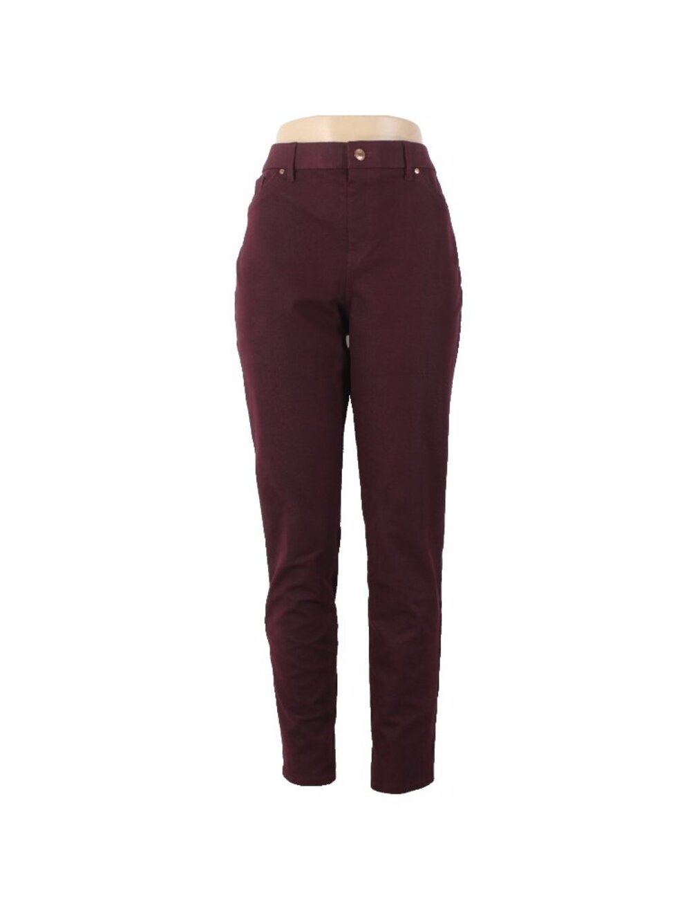Chicos Pant Sz 1 x 30 Burgundy Red Textured Ankle Peachskin Pant
